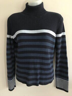 Villager sport Women Striped Ribbed Knit turtle-neck Sweater Size M/P - ( S )